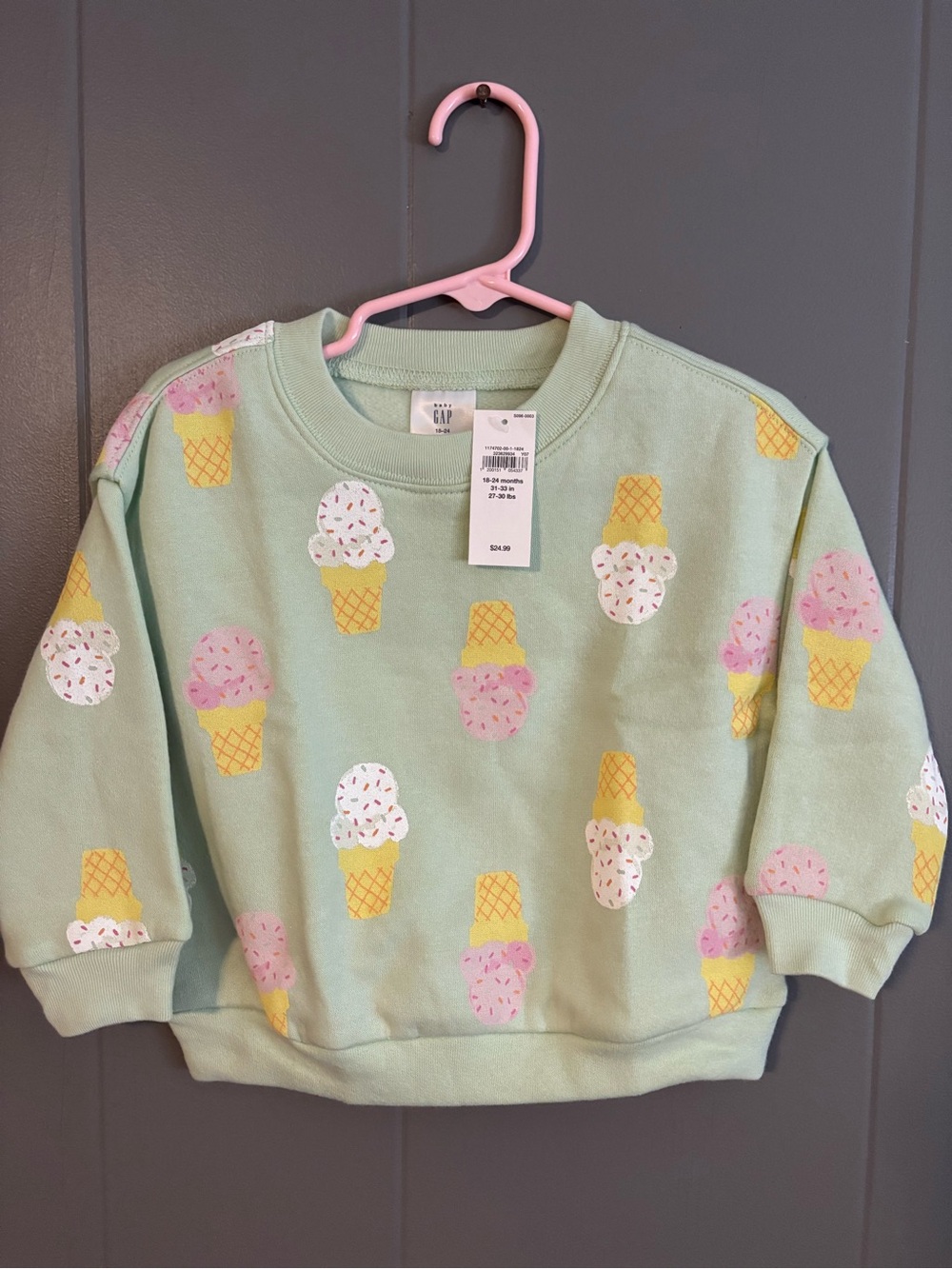 GAP Mint Green Sweatshirt with Pink & White Ice Cream Print